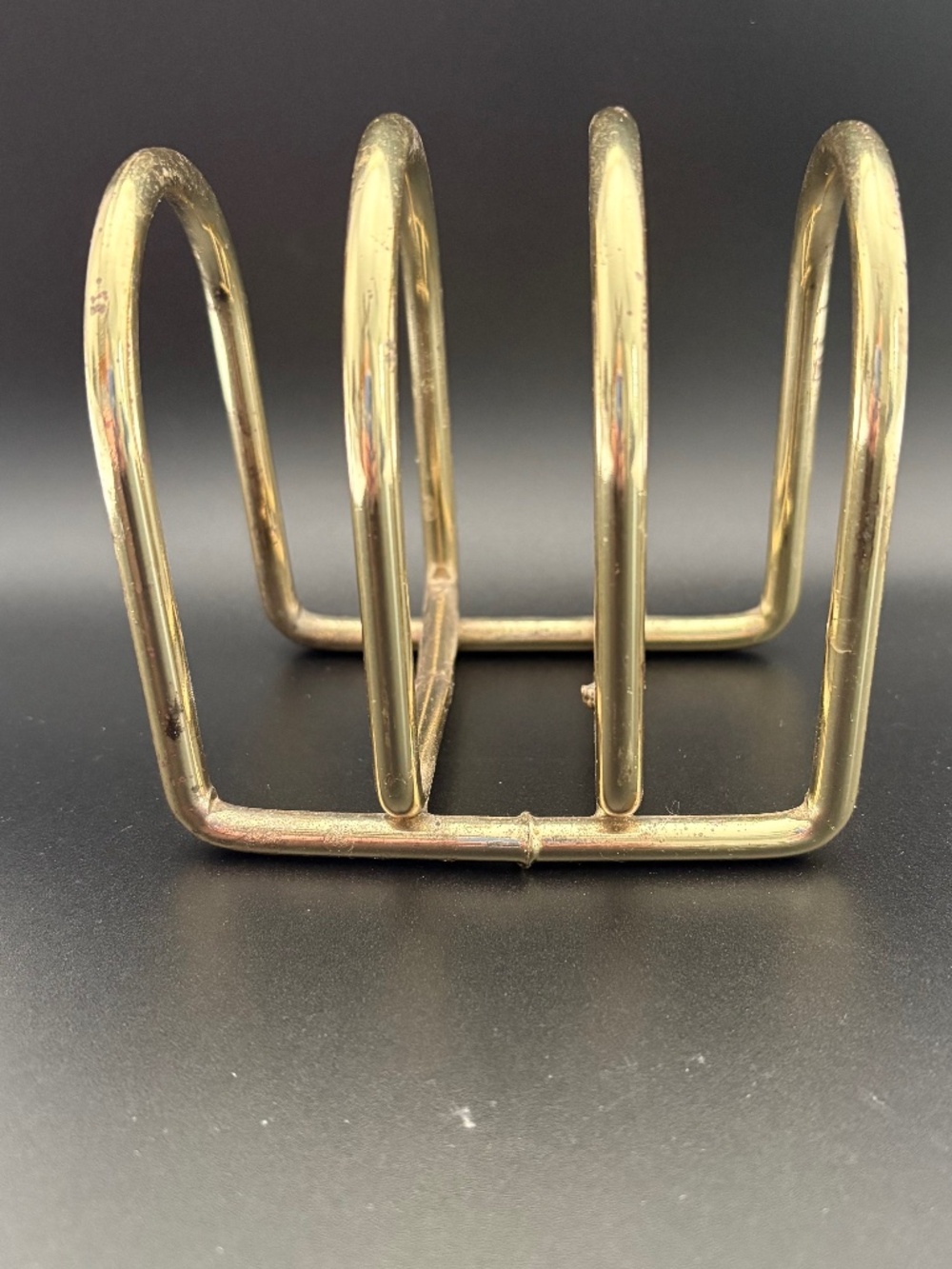 Vtg Solid Brass 3-Slot Letter Holder Mail Organizer Mid Century Office Decor